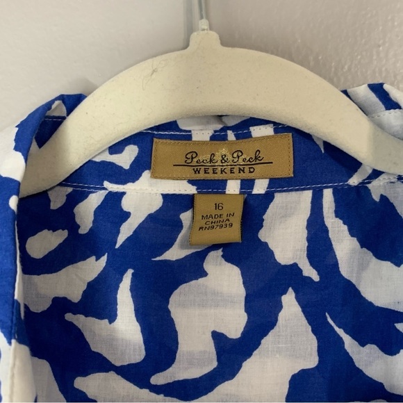 Peck &‎ Peck Weekend blue and white floral button down 3/4 sleeve. Size 16 - Picture 3 of 8